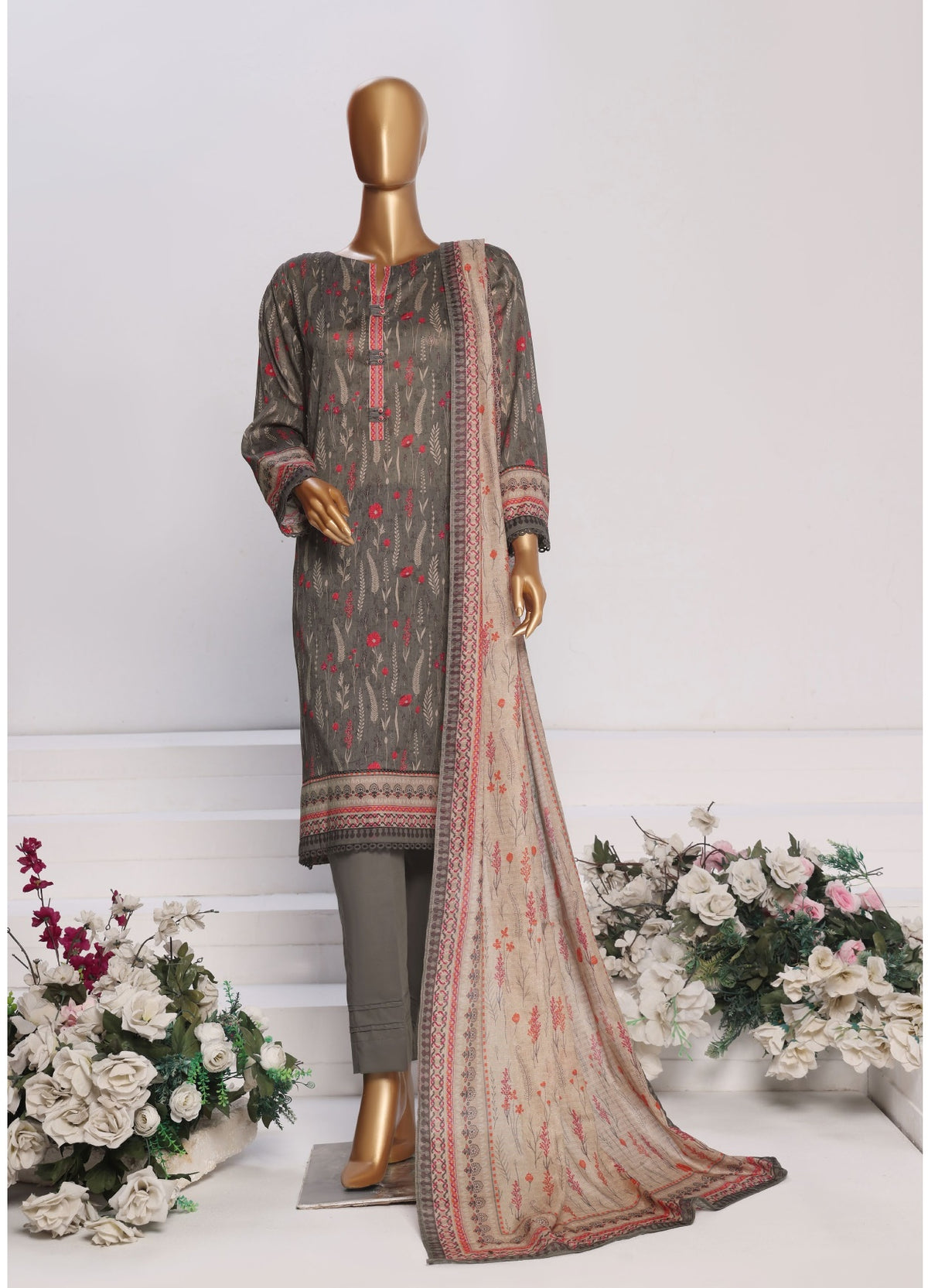 Hz Platinum Digital Printed With Zari Dupatta  Coll25 D-01
