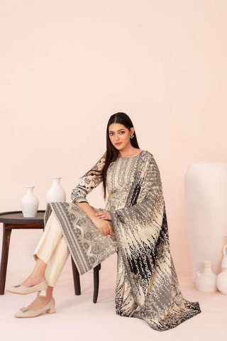 Jahzara by Tawakkal Fabrics | Embroidered Digital Printed Lawn 3 Piece Unstitched Suit D-9