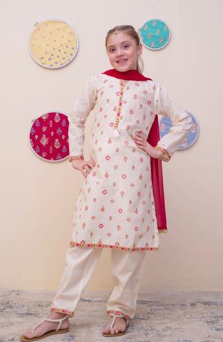 GURYA Printed Cambric 3Pec  Pret Coll'25 By SHANZEY Kids D-4