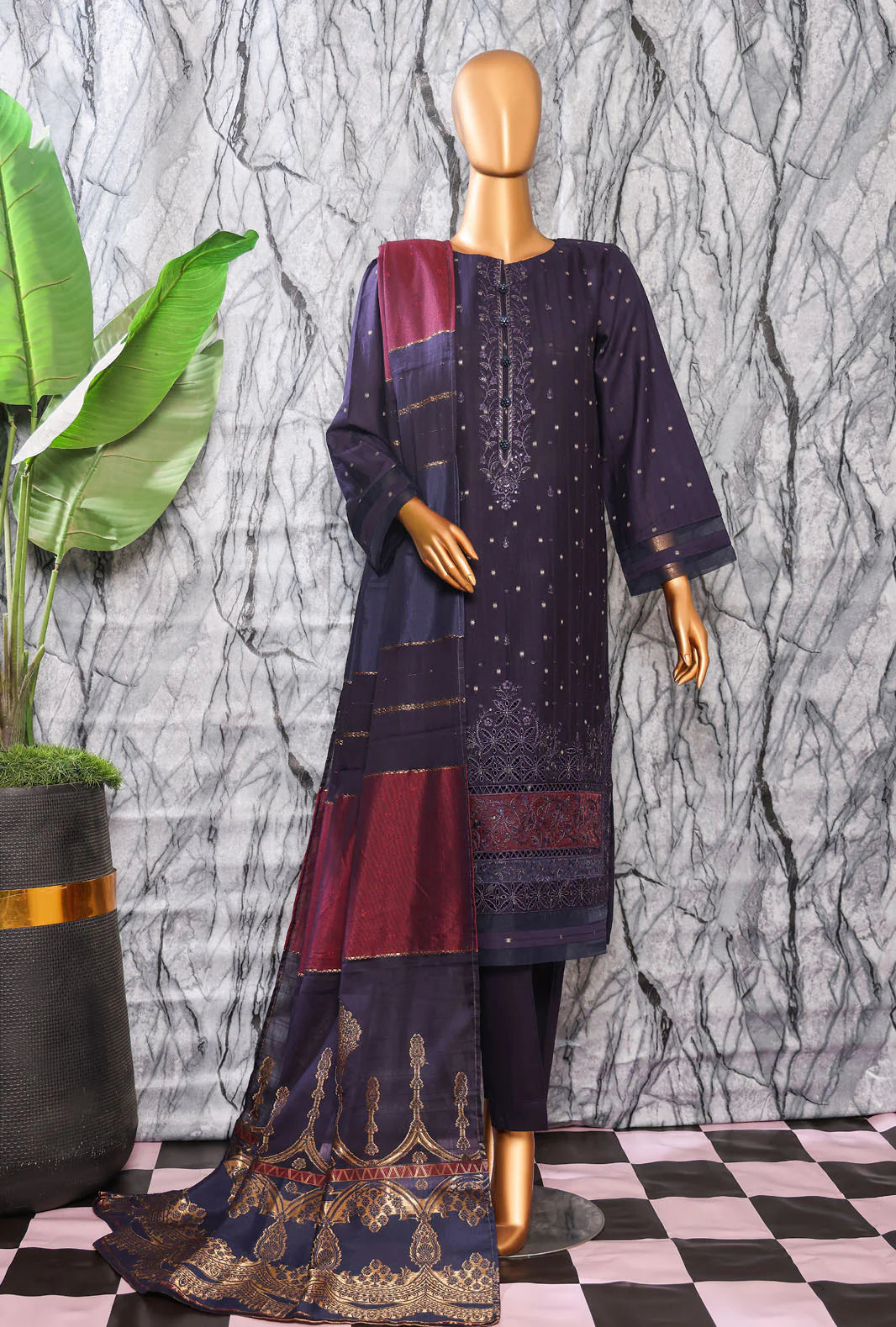 Turkish Jacquard Vol-2 Emb  HZ Textile Unstitched 3 Piece D-05