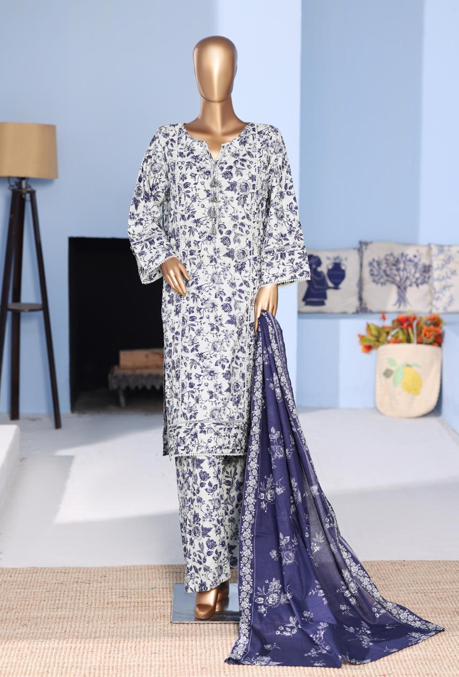 Bin Saeed Exclusive Embroidered Lawn Pintex 3 Piece Collection D-4