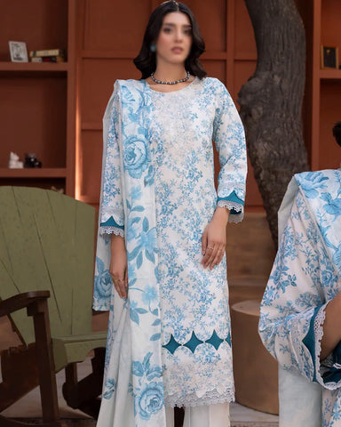Sanam Saeed Premium | Embroidered Lawn 3 Piece Unstitched Suit D-1