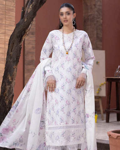 Sanam Saeed Premium | Embroidered Lawn 3 Piece Unstitched Suit D-2