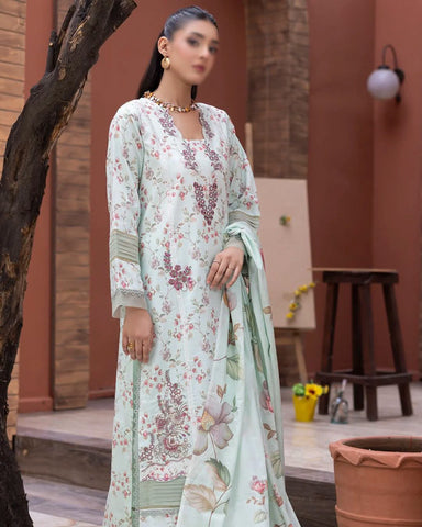 Sanam Saeed Premium | Embroidered Lawn 3 Piece Unstitched Suit D-3