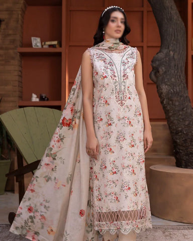 Sanam Saeed Premium | Embroidered Lawn 3 Piece Unstitched Suit D-4