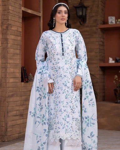 Sanam Saeed Premium | Embroidered Lawn 3 Piece Unstitched Suit D-6