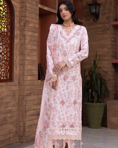 Sanam Saeed Premium | Embroidered Lawn 3 Piece Unstitched Suit D-7