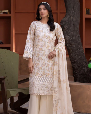 Sanam Saeed Premium | Embroidered Lawn 3 Piece Unstitched Suit D-8