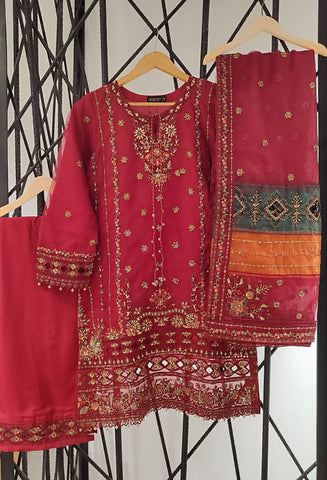 Mahpara by Sadabahar | Organza Embroidered 3 Piece Stitched Suit D-1