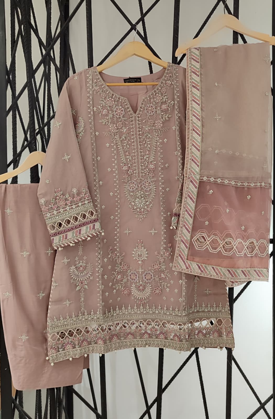 Mahpara by Sadabahar | Organza Embroidered 3 Piece Stitched Suit D-3
