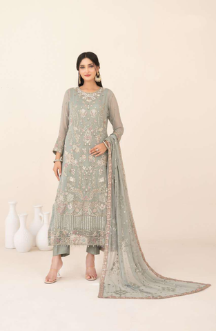Libaas-E-Ishq by Tawakkal Fabrics | Fancy Embroidered Chiffon 3 Piece Semi-Stitched Suit D-8