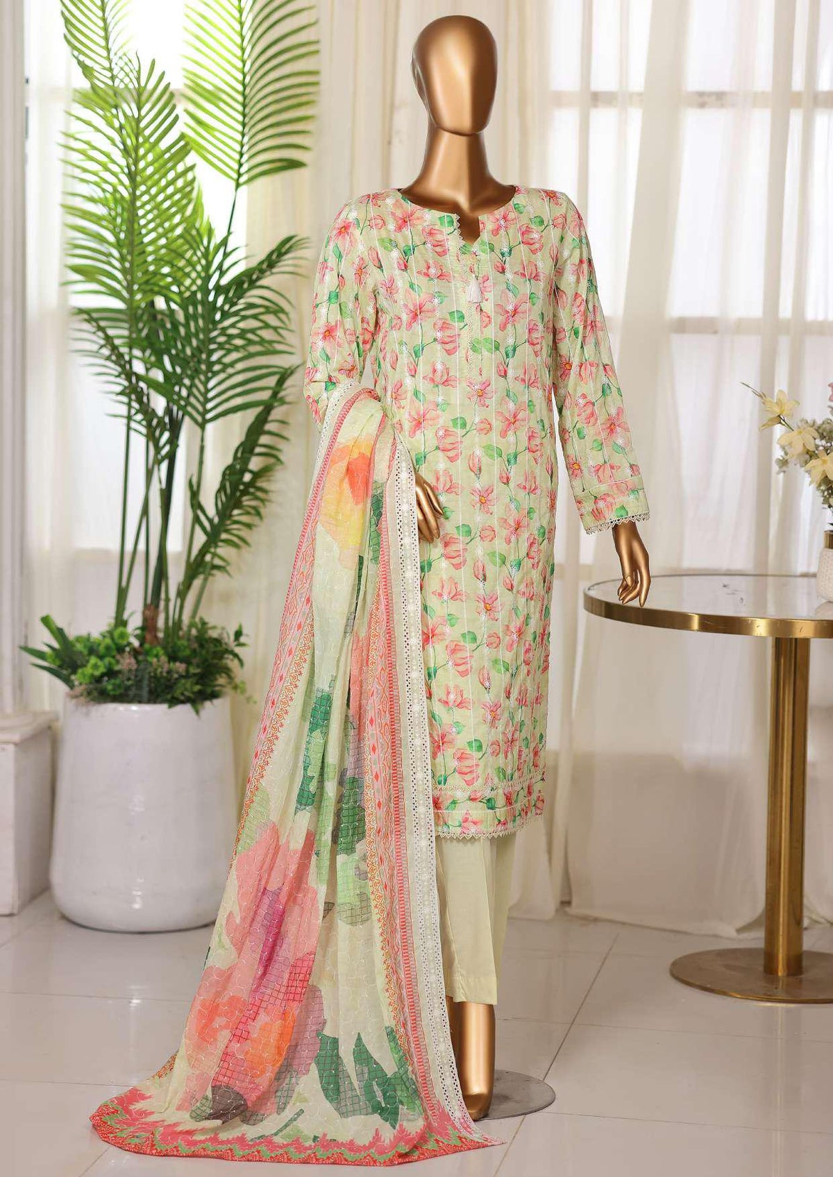 Dhagakari by HZ Textiles | Embroidered 3 Piece Unstitched Lawn Suit D-4