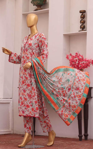 HZ Viscose Twill Printed Unstitched 3 Piece Suit D-1