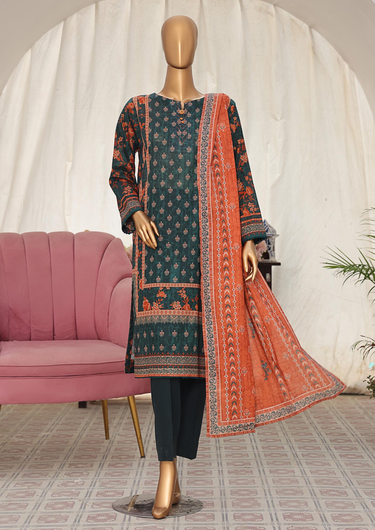 HZ Vital Prints Slub Lawn Dupatta  D-02