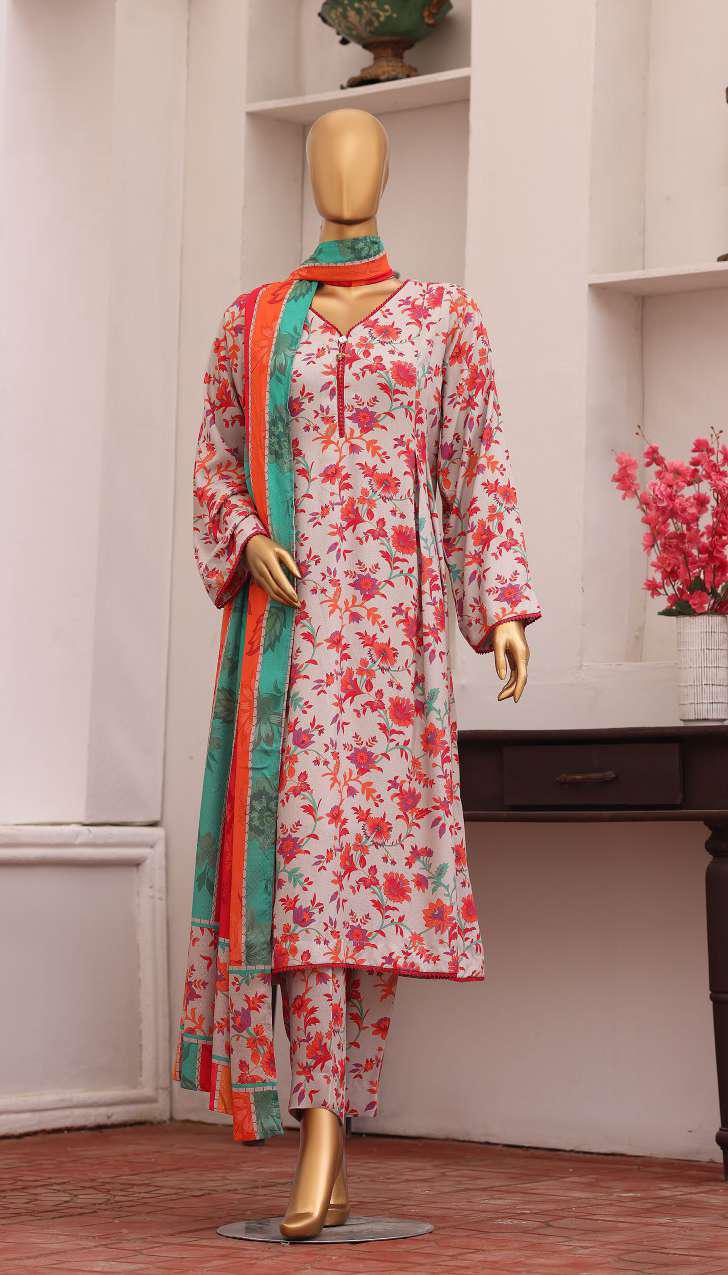 HZ Viscose Twill Printed Unstitched 3 Piece Suit D-1