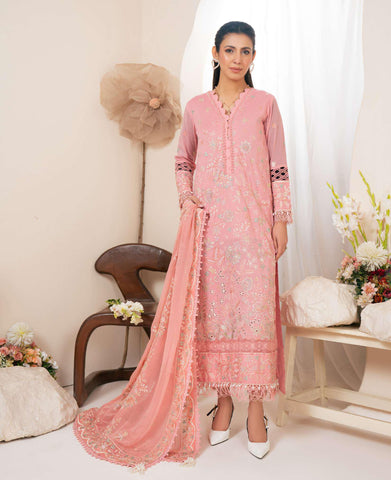 Johra Pinks Swiss Voil Embroidered with Chiffon Dupatta Unstitched 3 Piece by Johra Arts D-3