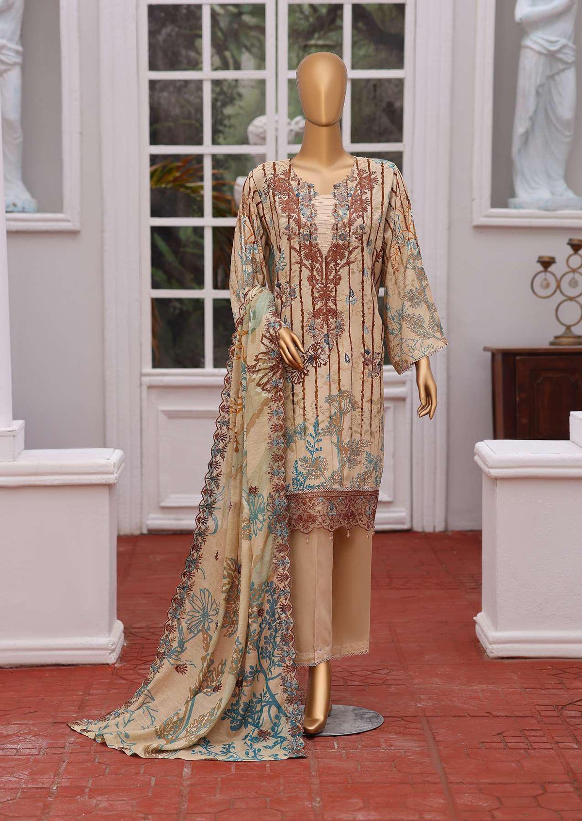 Winter Cut Dana | 3 Piece Semi-Stitched Embroidered Suit D-1