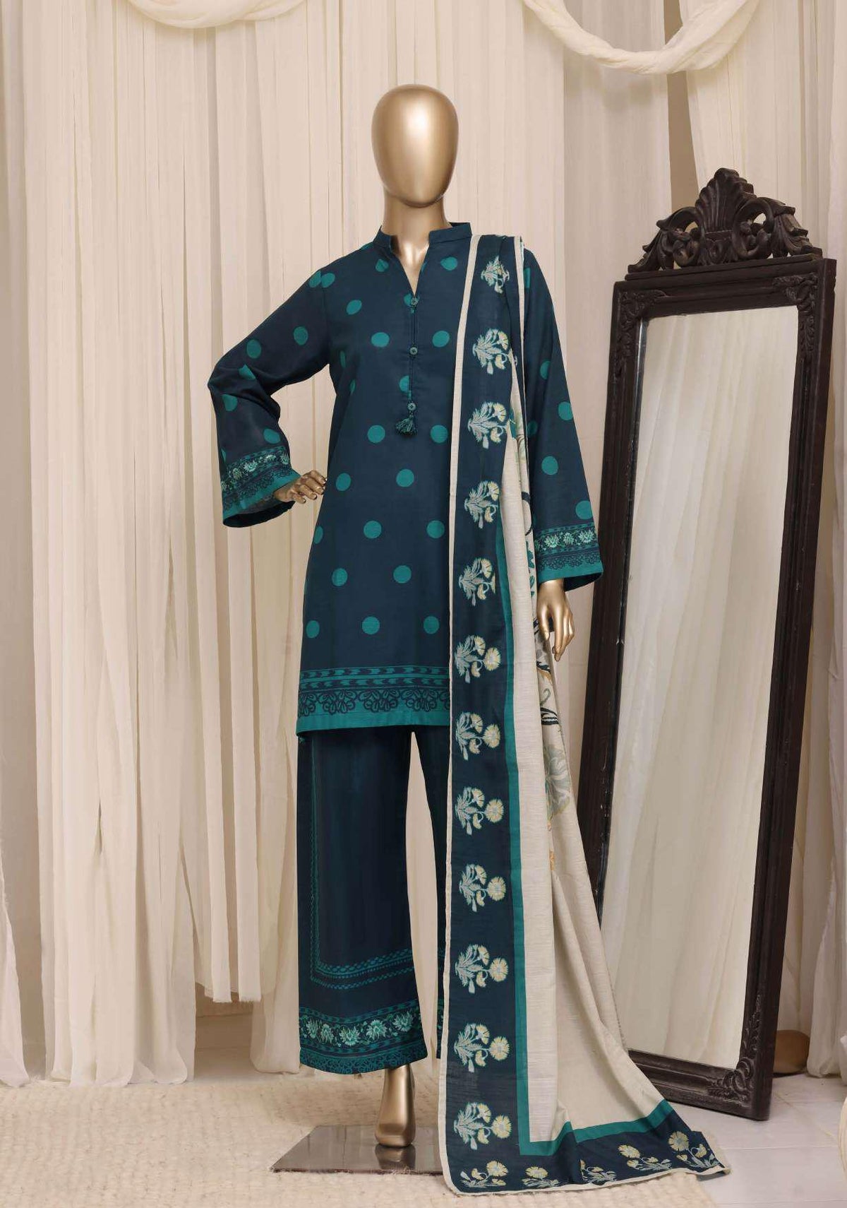 Sadabahar Printed Khaddar Stitched 3 Piece Suit D-7