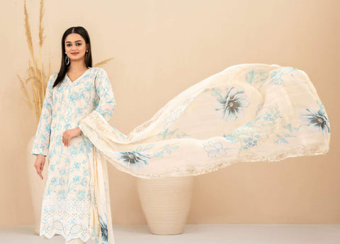 Eshanah by Tawakkal Fabrics | Embroidered Digital Printed Cross Slub Lawn 3 Piece Unstitched Suit D-9