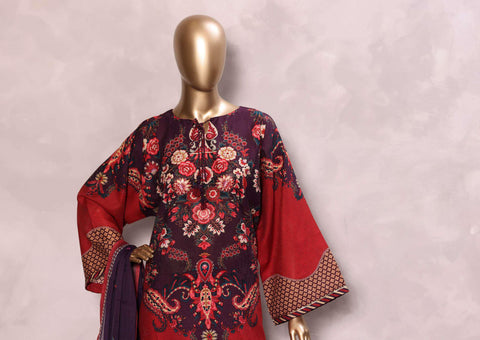 Sadabahar Printed Chamti Cotton | 3 Piece Stitched Kaftan Suit D-7
