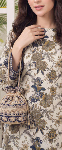 VS Jhalak Printed Slub Linen Unstitched 3 Piece Suit D-4
