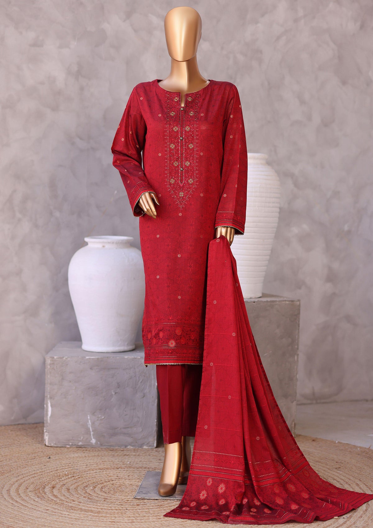 Valencia by HZ Textiles | Jacquard Embroidered 3 Piece Unstitched Suit D-5