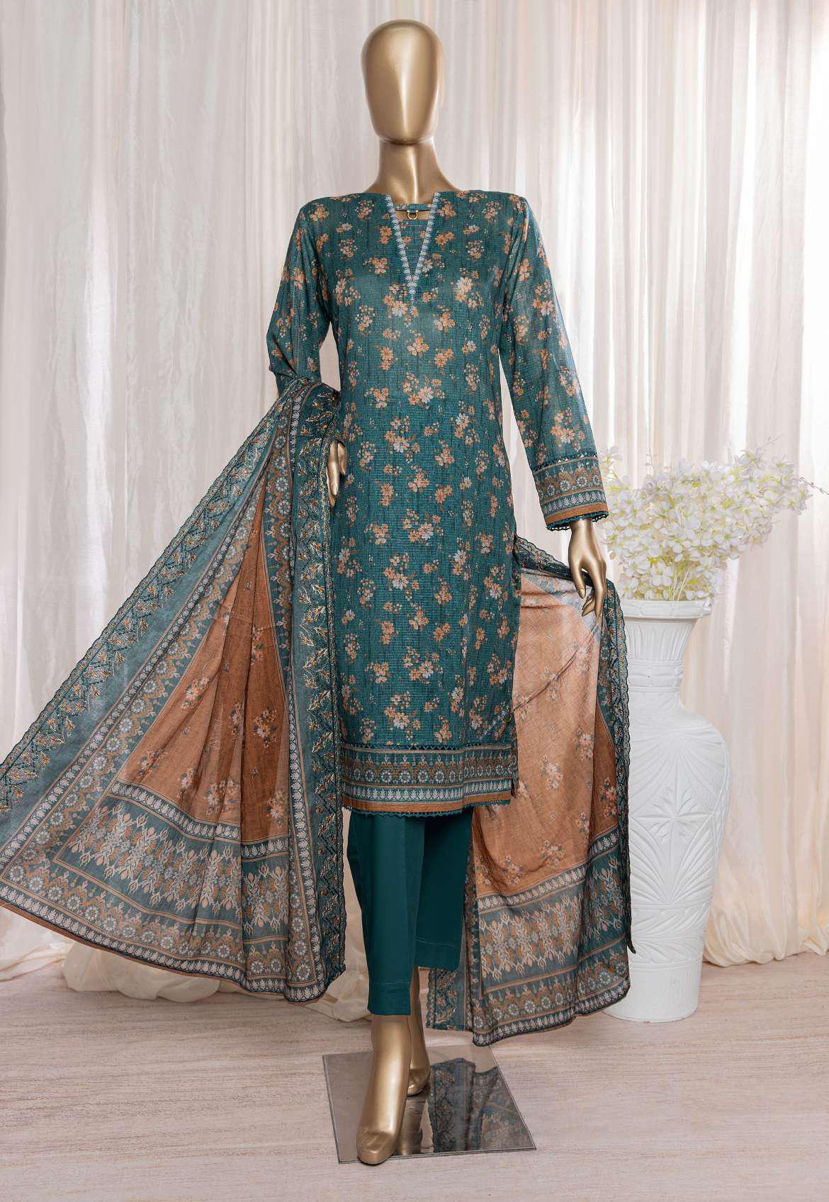 HZ Rimjhim Lawn Emb Cutwork Dupatta Coll"24 REC-128