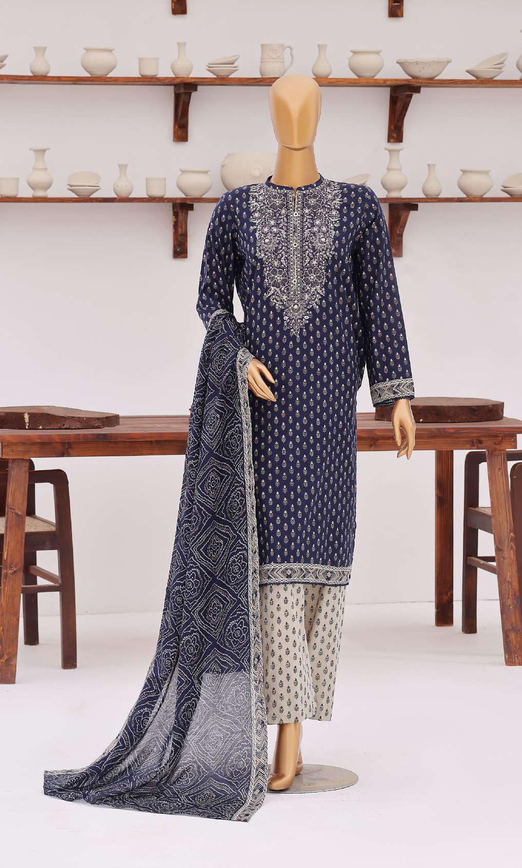 Premium Daily Wear by HZ Textiles | Embroidered Lawn 3 Piece Unstitched Suit D-1