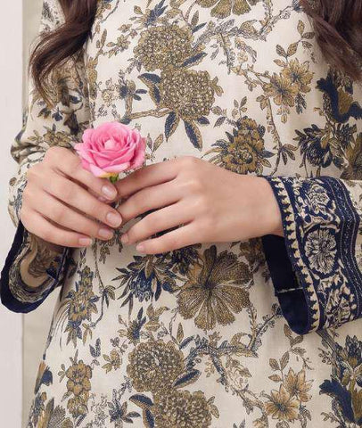 VS Jhalak Printed Slub Linen Unstitched 3 Piece Suit D-4