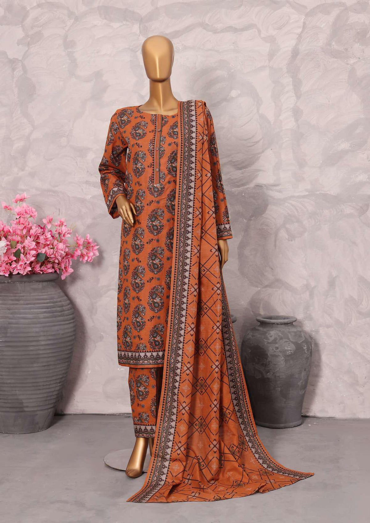 Co-Ords 3Pc Printed Khaddar Un-Stitched Coll By Hz-4