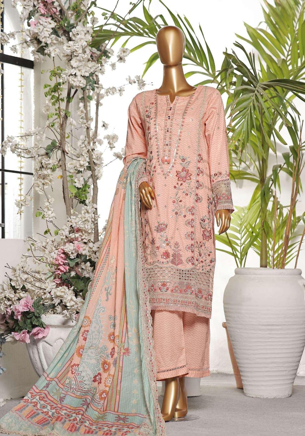 Premium Embroidered Printed Lawn Coll"24 D-1239 PINK