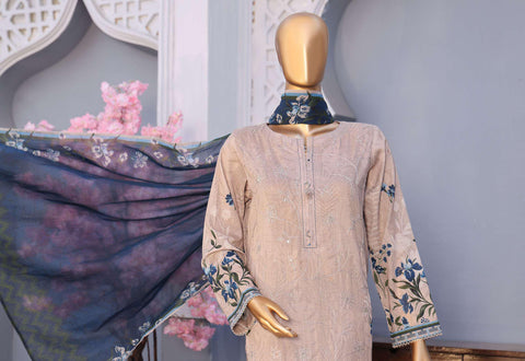 Mehak Cross Slub Embroidered Collection Un-Stitched 3Pc By Hz Textile D-4