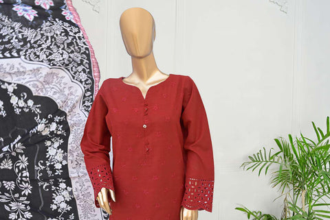 D-06 HZ Khaddar Embroidered Chickenkari With Pashmina Shawl 3- Piece Suit Unstitched
