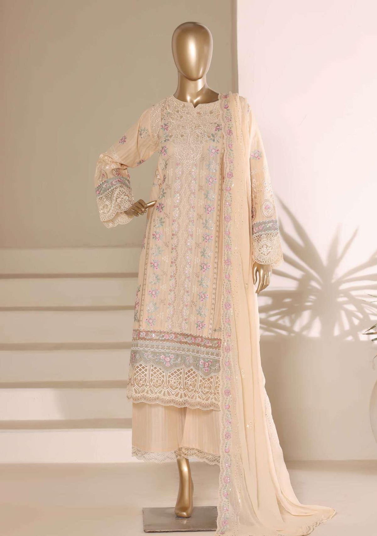 Sadabahar Luxury | Embroidered 3 Piece Stitched Slub Lawn Suit D-7
