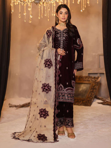 Dr. Haris Velvet Unstitched 3 Piece Luxury Suit D-1
