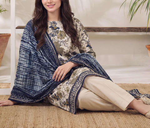 VS Jhalak Printed Slub Linen Unstitched 3 Piece Suit D-4