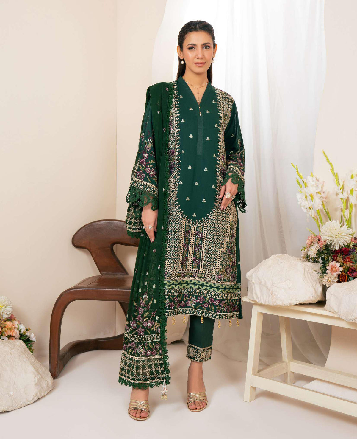 Johra Pinks Swiss Voil Embroidered with Chiffon Dupatta Unstitched 3 Piece by Johra Arts D-4