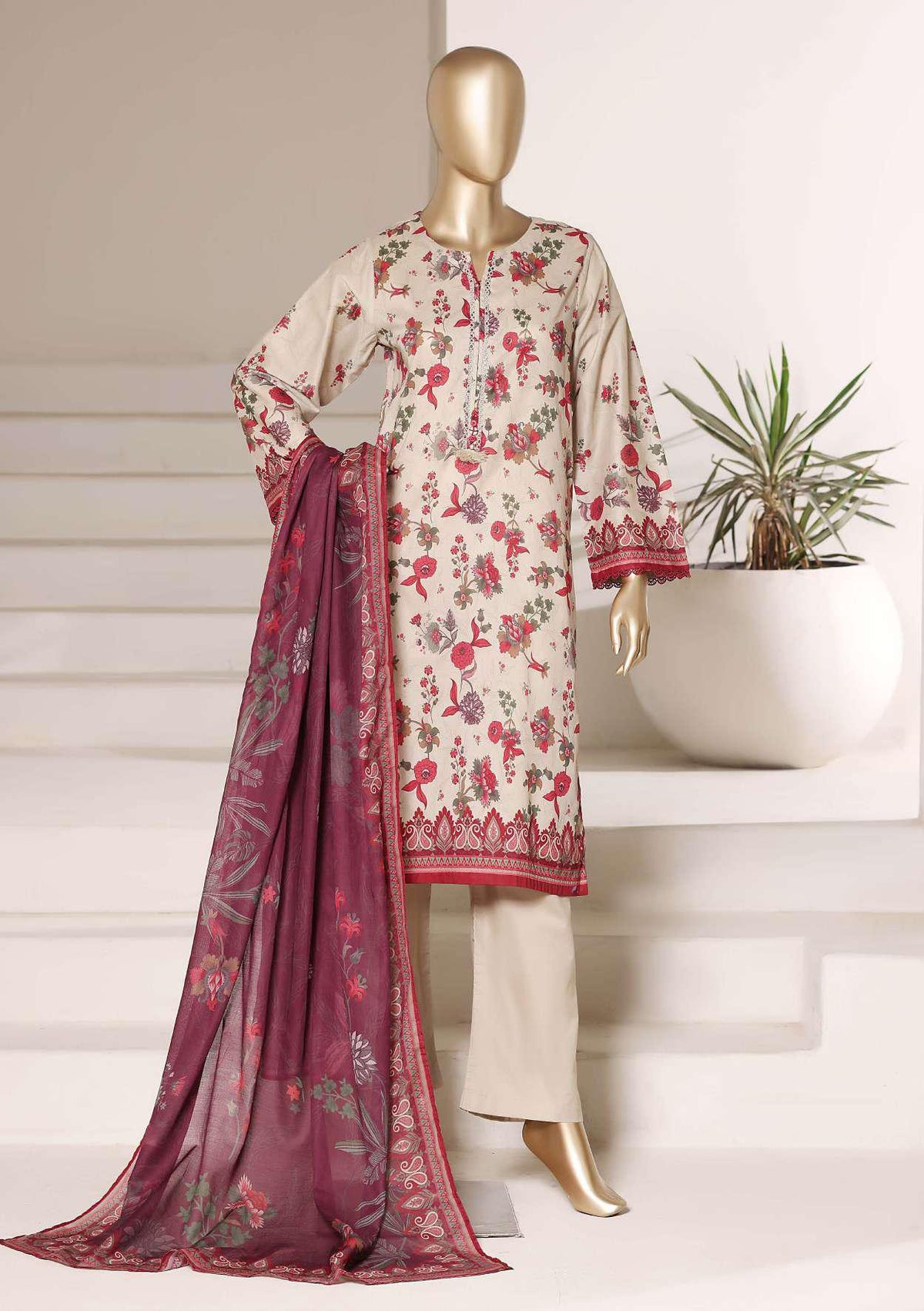 Sadabahar Luxury Lawn Printed 3 Piece Stitched Suit D-7