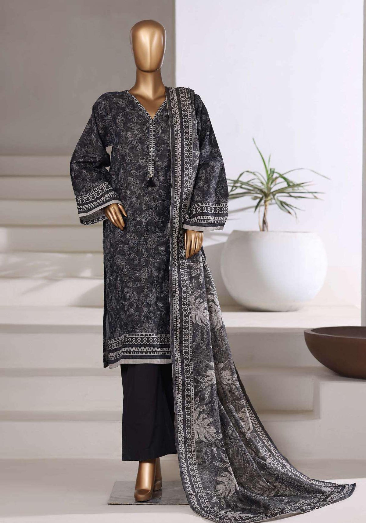 Sadabahar Printed Khaddar With Shimmer Ready To Wear 3Pc D-7