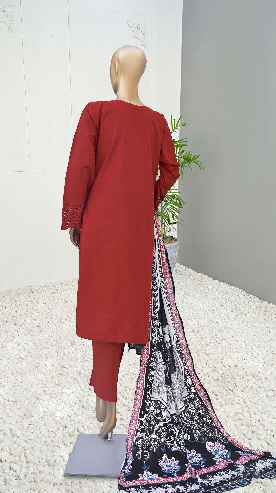 D-06 HZ Khaddar Embroidered Chickenkari With Pashmina Shawl 3- Piece Suit Unstitched