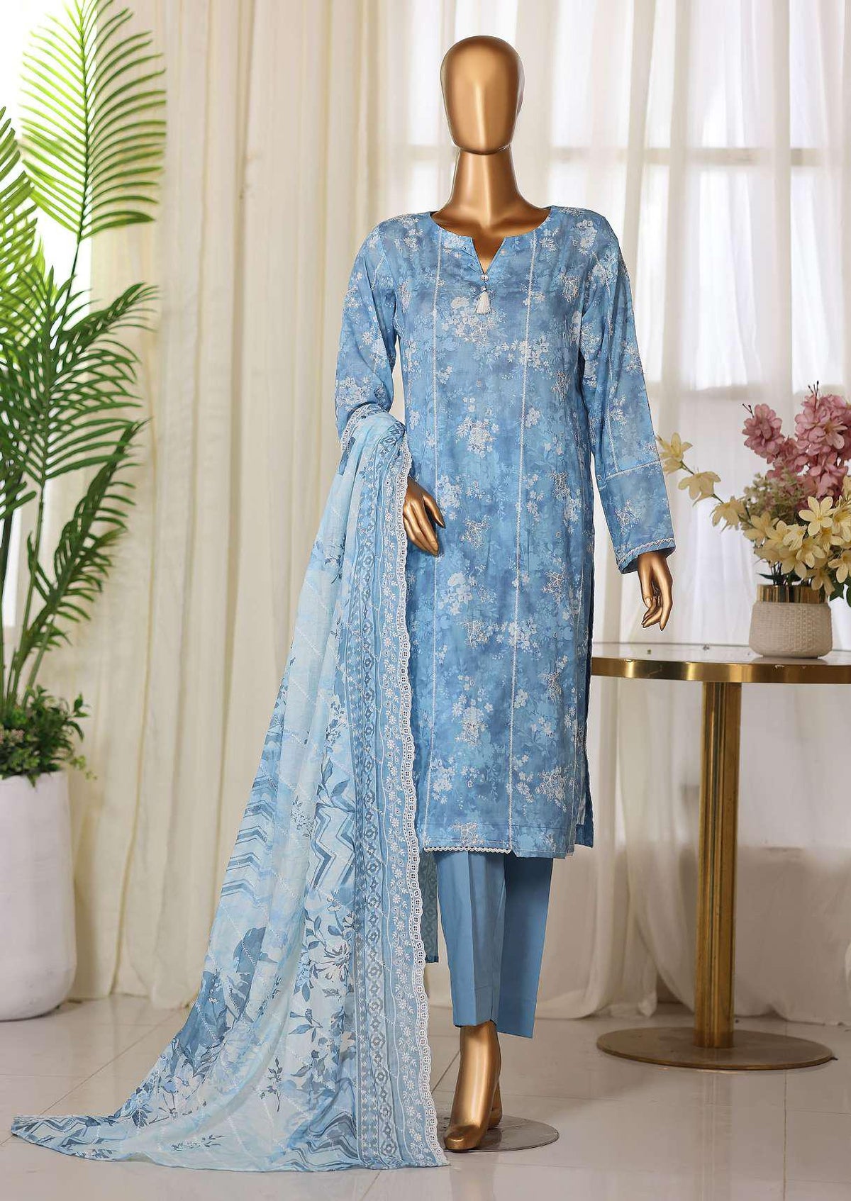 Dhagakari by HZ Textiles | Embroidered 3 Piece Unstitched Lawn Suit D-5