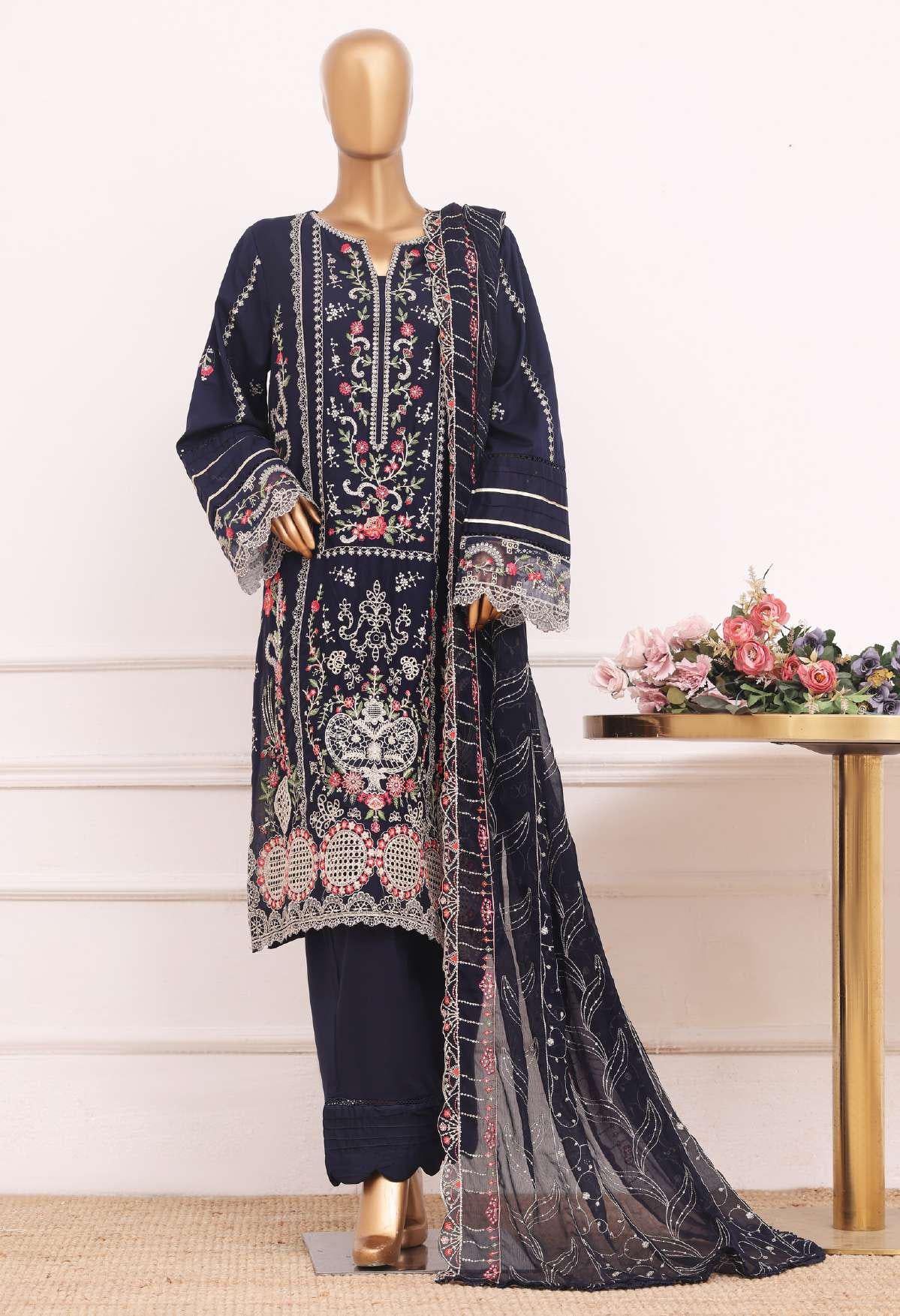 Bin Saeed Luxury | Embroidered Lawn with Chiffon Dupatta 3 Piece Suit D-1