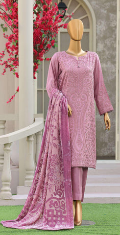 HZ Velvet Royal Needlework Luxe 3-Piece Unstitched Suit D-2