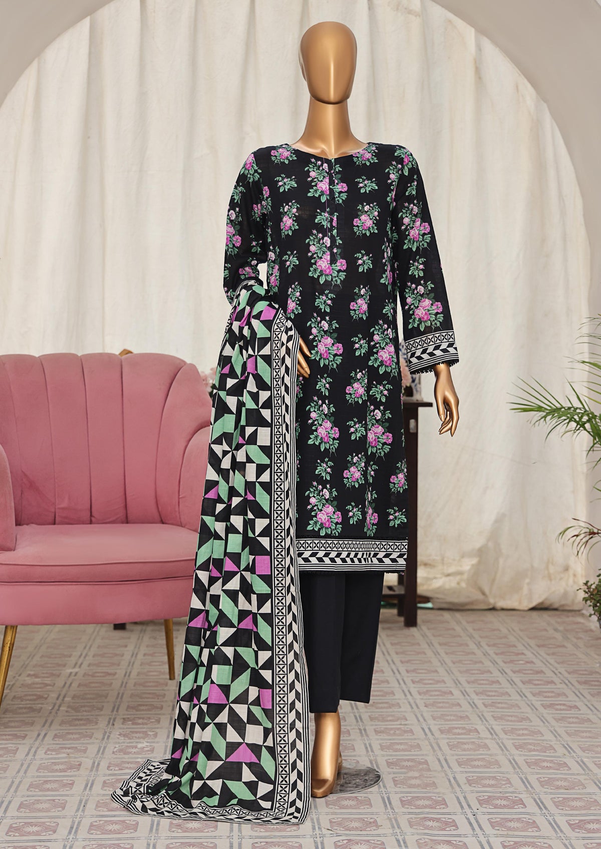 HZ Vital Prints Slub Lawn Dupatta  D-03