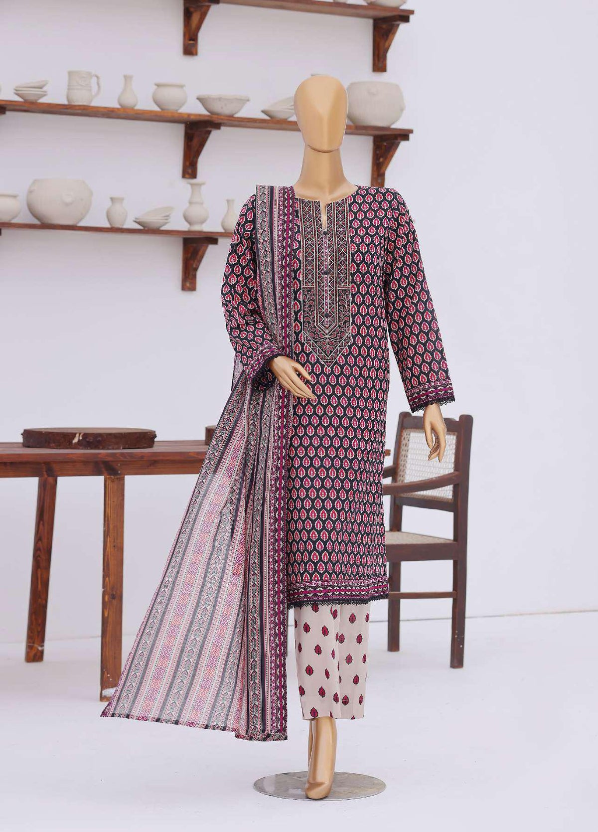 Premium Daily Wear by HZ Textiles | Embroidered Lawn 3 Piece Unstitched Suit D-4