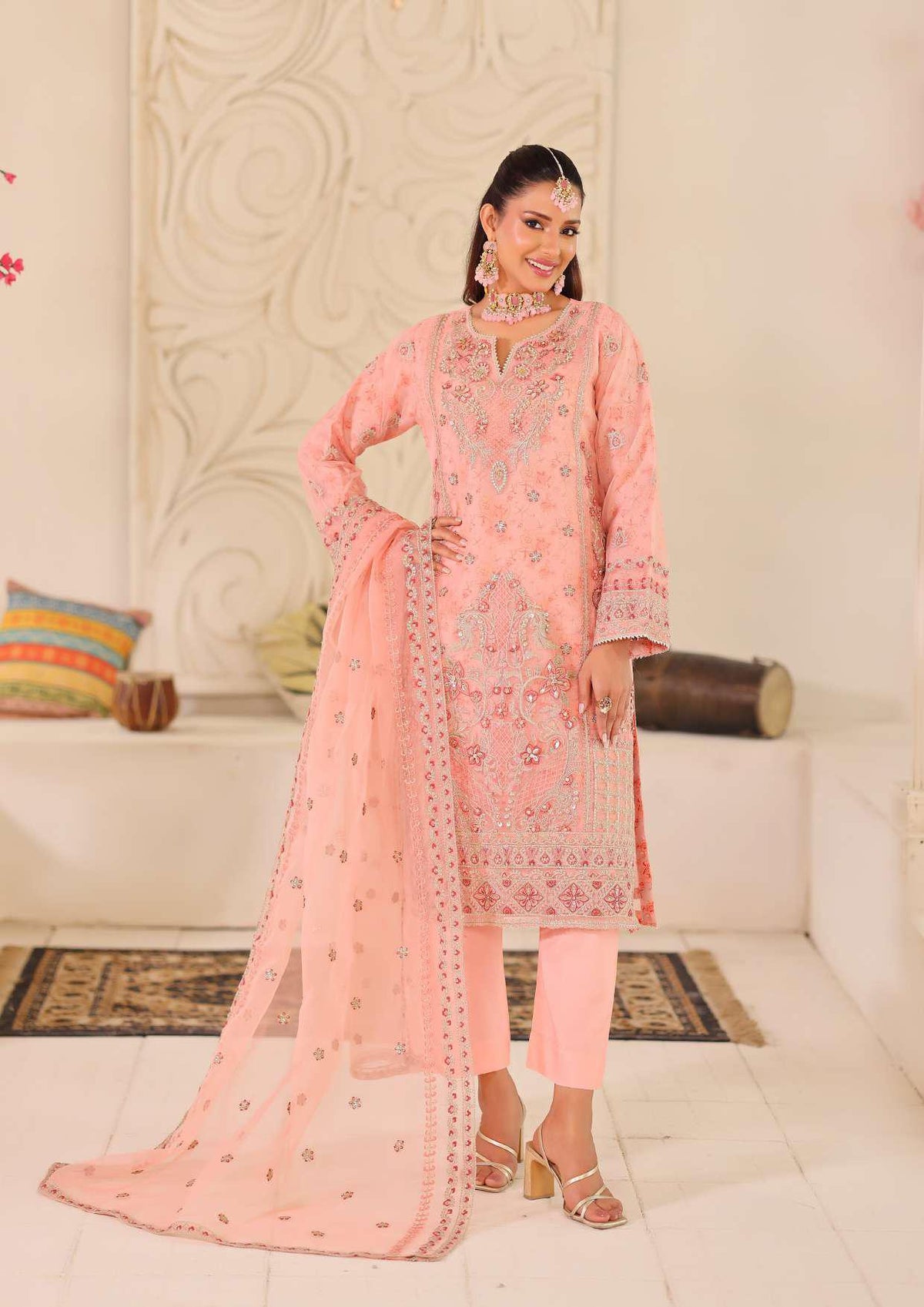 MUSHKIK | 4 Piece Semi-Stitched Embroidered Organza Collection D-2