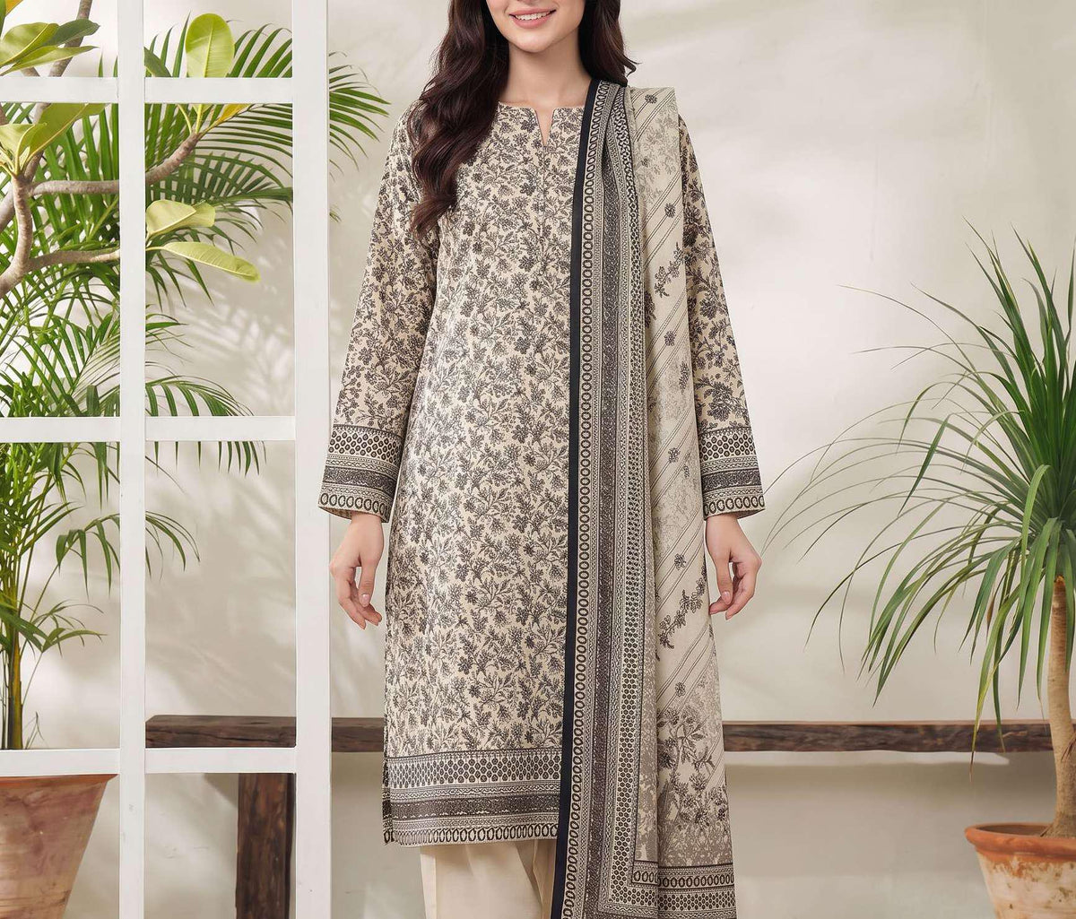 VS Jhalak Printed Slub Linen Unstitched 3 Piece Suit D-5