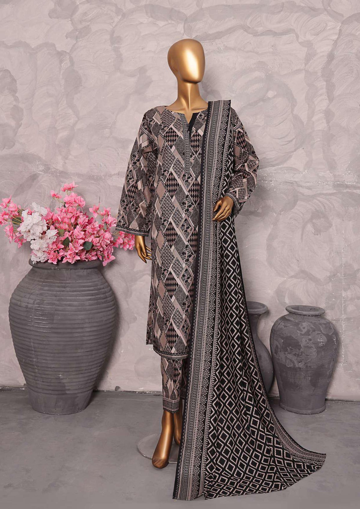 Co-Ords 3Pc Printed Khaddar Un-Stitched Coll By Hz-5