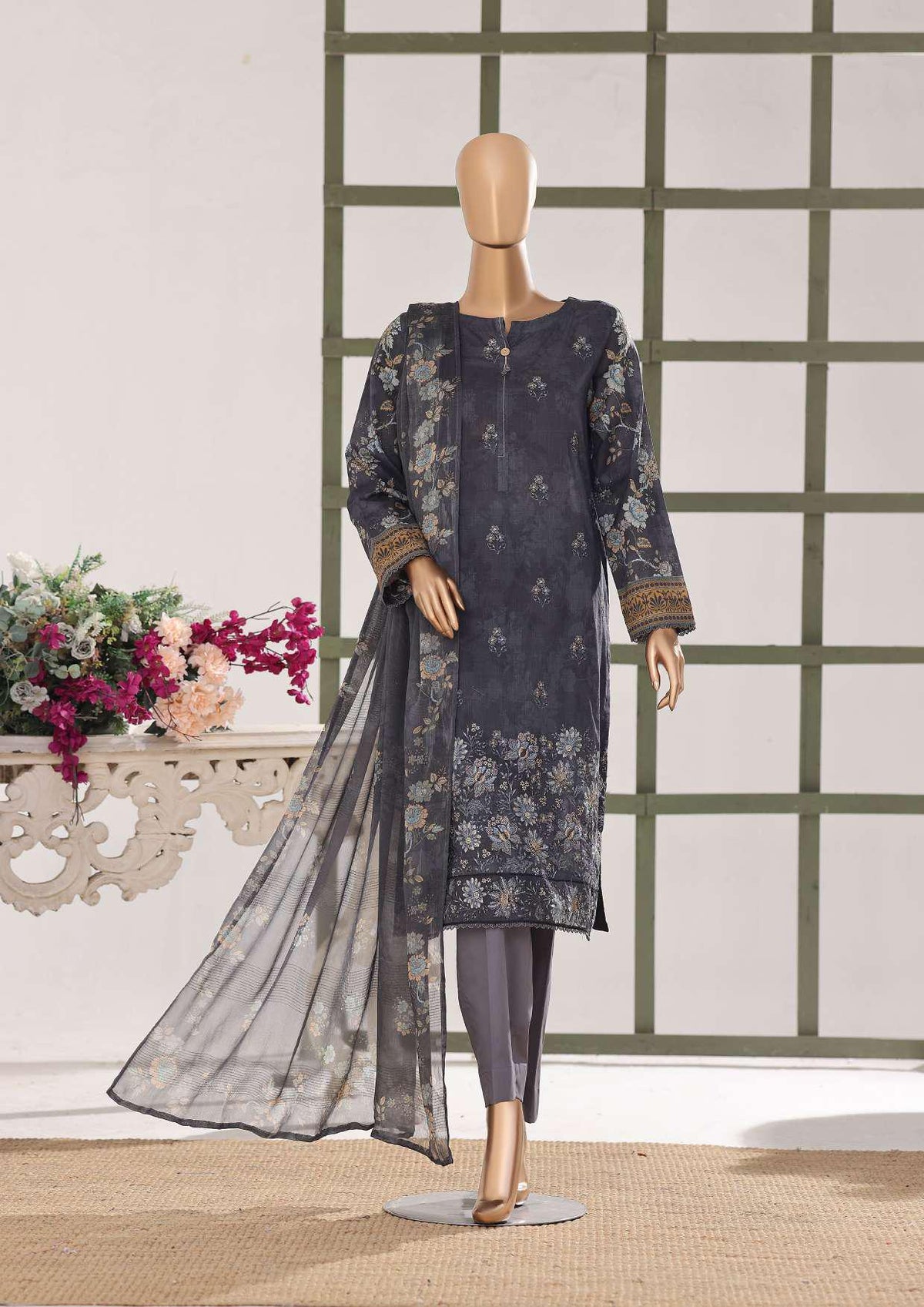 HZ Textiles – Mehak Slub Lawn Embroidered Collection Vol-02 D-4