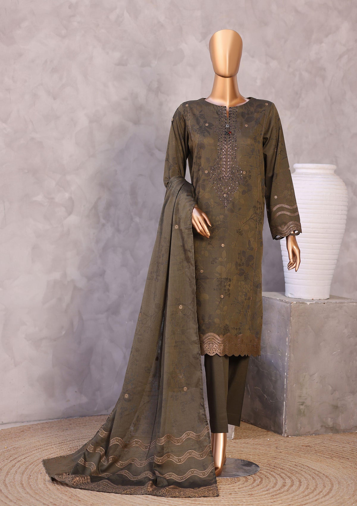 Valencia by HZ Textiles | Jacquard Embroidered 3 Piece Unstitched Suit D-6